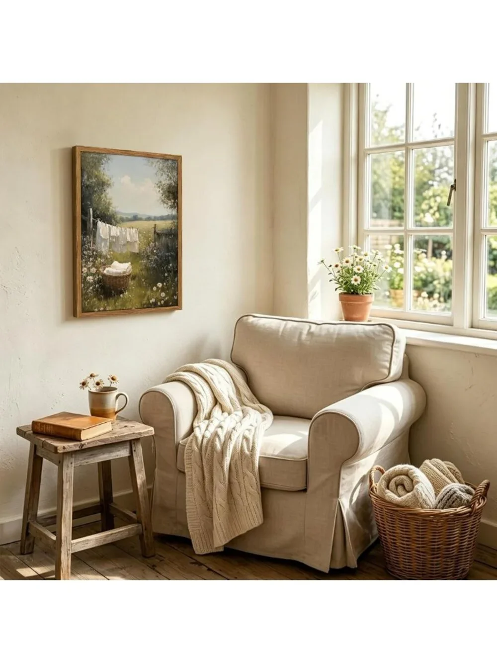 Rustic Laundry Room Wall Art - Clothesline Landscape Canvas Print Decor 12x16